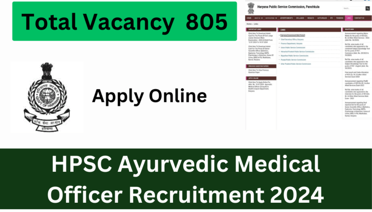 HPSC Ayurvedic Medical Officer Recruitment 2024