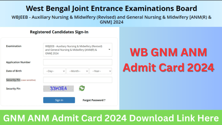 WB GNM ANM Admit Card 2024